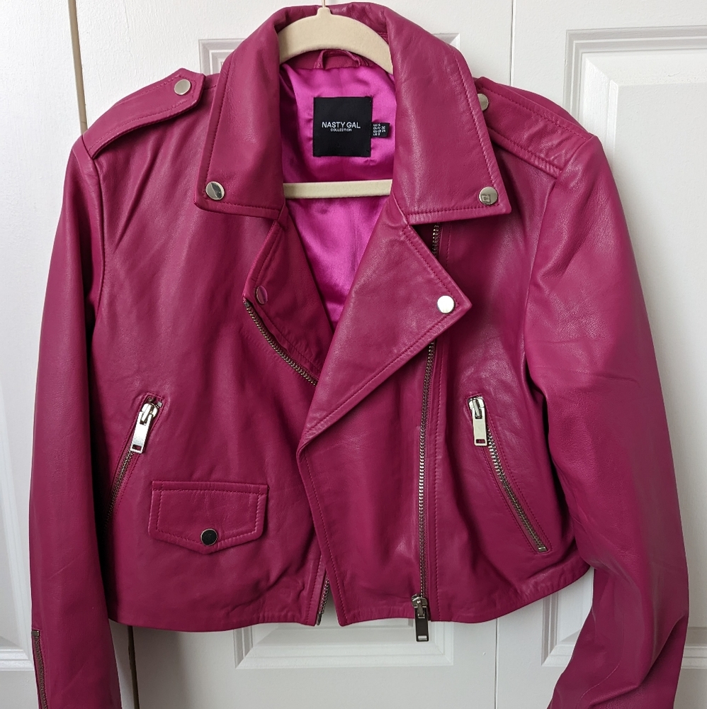Women's Magenta Leather Jacket